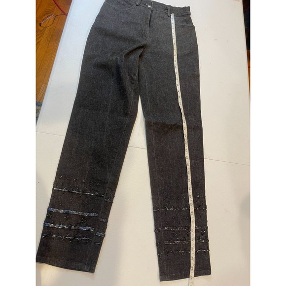 Christine Phillipe Womens Jeans Skinny Leg Beaded Detail at Bottom Black Size 6 - Picture 6 of 9